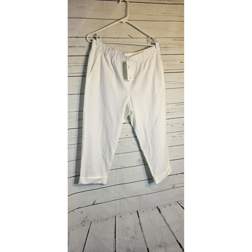 Eileen Fisher White Organic Cotton Stretch Jersey Cropped Pants‎ Medium NEW